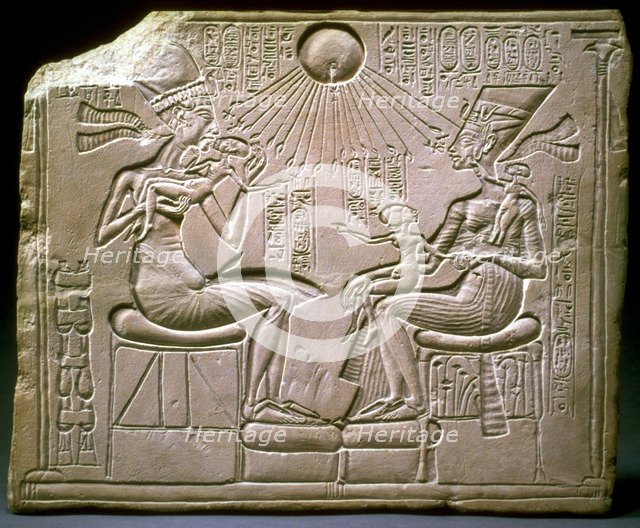 The royal family: Akhenaten, Nefertiti and their children, ca 1350 BC. Artist: Ancient Egypt  