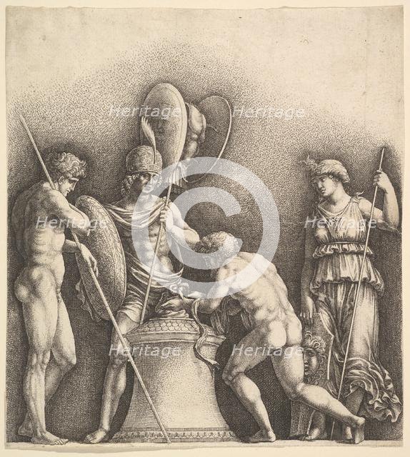 Four classical figures (pagan sacrifice), 1638. Creator: Wenceslaus Hollar.