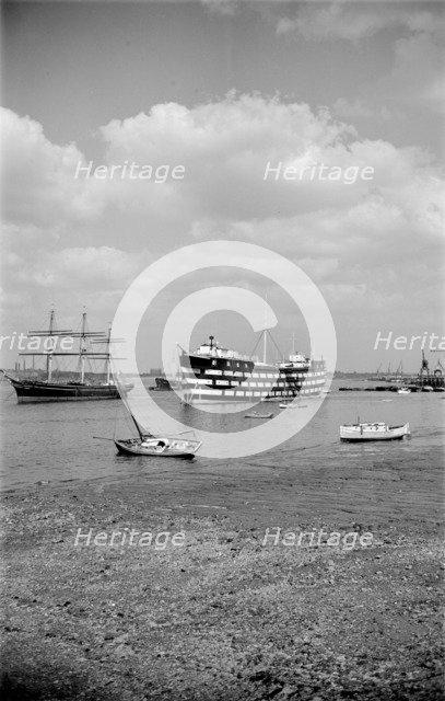 The 'Cutty Sark' and the 'Worcester', Greenhithe, Kent, c1945-c1965. Artist: SW Rawlings