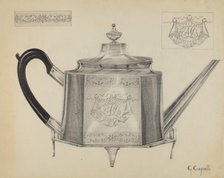 Silver Teapot with Tray, c. 1936. Creator: Giacinto Capelli.