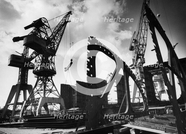 Cranes, Kockums shipyard, Malmö, Sweden, 1956. Artist: Unknown