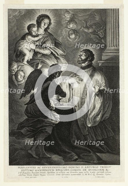 The Virgin and Child Appearing to Saint Francis Xavier, 1610/59. Creator: Schelte Adamsz Bolswert.