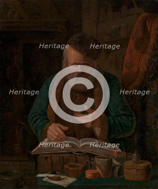 An alchemist or chemist examining a liquid, 1841. Creator: Charles-Emile Francois.