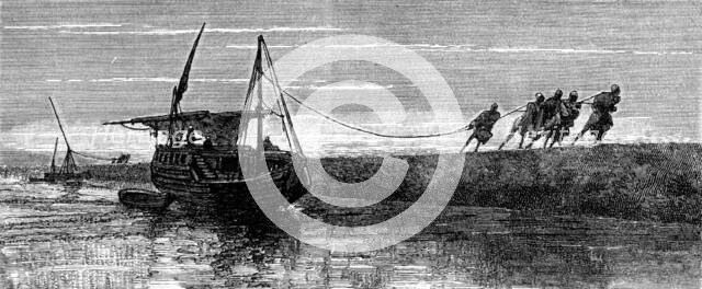 Sketches of Upper Egypt: towing on the Nile, 1883. Creator: Unknown.