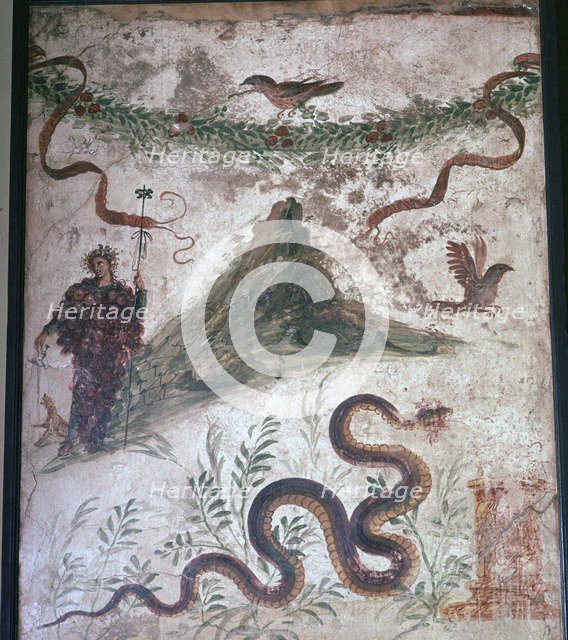 Roman wall-painting from Pompeii showing Vesuvius, 1st century. Creator: Unknown.