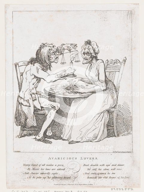Avaricious Lovers, August 1, 1797., August 1, 1797. Creator: Thomas Rowlandson.