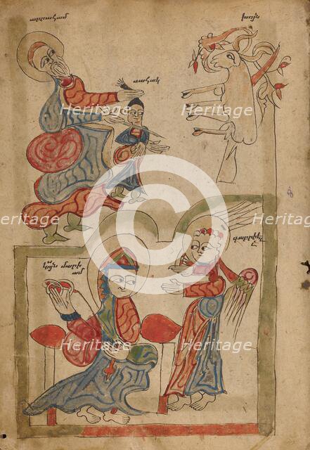 The Sacrifice of Isaac and The Annunciation; Gospel Book, 1386. Creator: Unknown.
