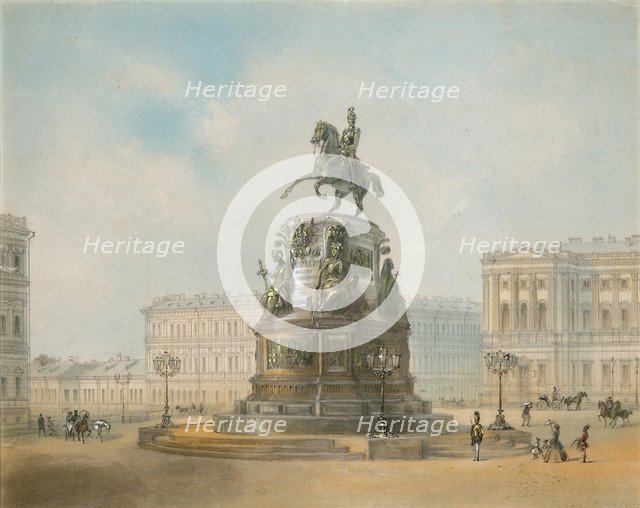 The equestrian monument of Nicholas I of Russia on St Isaac's Square in Saint Petersburg. Artist: Charlemagne, Iosif Iosifovich (1824-1870)