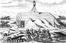 Winter quarters of Willem Barents' expedition to the Arctic, 1596-1597. Artist: Unknown