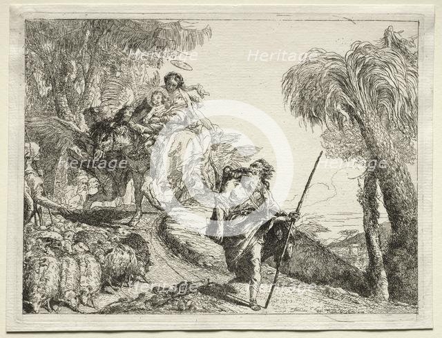 Flight into Egypt: The Holy Family and the Flock of Sheep. Creator: Giovanni Domenico Tiepolo (Italian, 1727-1804).