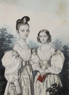 Portrait of Sisters Anna Petrovna (1822-1905) and Elena Petrovna (1824-1860) Ushakov, 1830s. Creator: Hampeln, Carl, von (1794-after 1880).