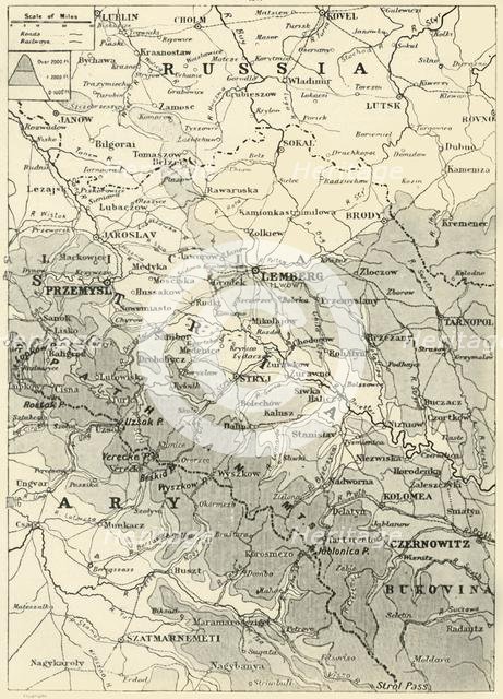 'Map Illustrating the Russian Retreat from Galicia in the Summer of 1915', 1916. Creator: Unknown.