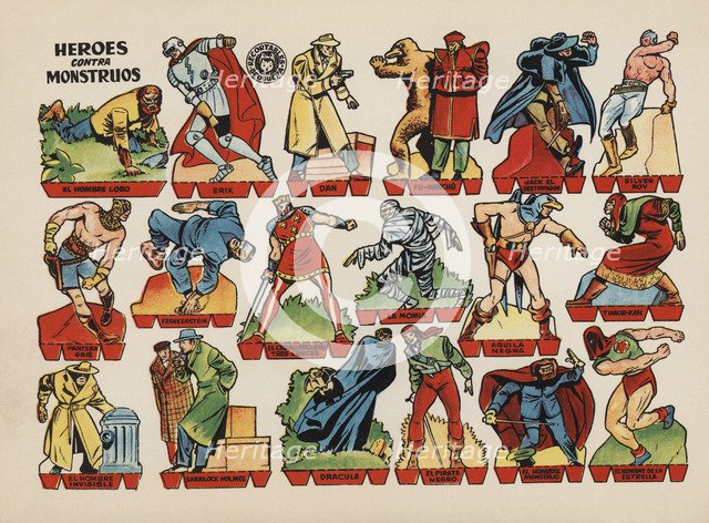 Children cut-out from the series 'Heroes vs. Monsters' by Bruguera publishers, Barcelona, ??1945.
