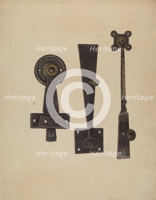 Three Door Latches, c. 1938. Creator: Al Curry.