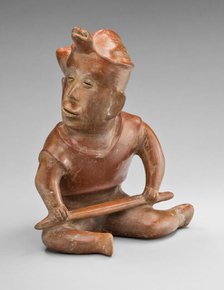Seated Warrior Figure with Turtle Headdress, Holding a Staff, 100 B.C./A.D. 250. Creator: Unknown.