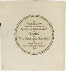 Title Page for the "Odes and Sonnets of John Keats", n.d. Creator: Will H. Low.