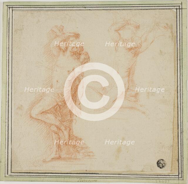 Two Sketches of Saint Sebastian, c. 1639. Creator: Simone Cantarini.