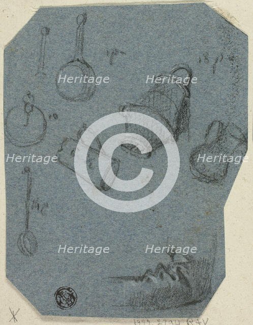 Sketches of Kitchen Utensils, Bent Arm (recto); Historical Scene (verso), n.d. Creator: Unknown.