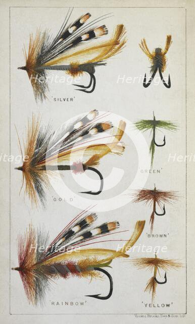 Fishing flies and hooks, 1875. Creator: Harry Cholmondeley Pennell.