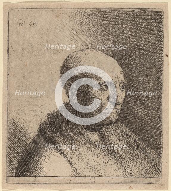 Bald Man in a Fur Cloak, c. 1630. Creator: Rembrandt Harmensz van Rijn.