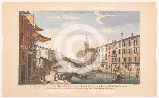 View of the Ponte delle Guglie over the Canale di Cannaregio in Venice, 1750. Creator: Thomas Bowles.