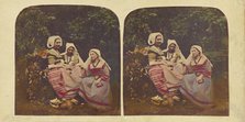 Three European women in native costumes, about 1860. Creator: D.X..