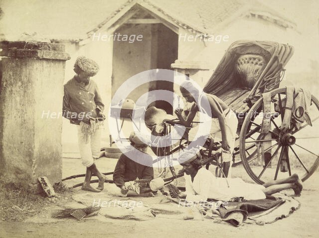 Four men and a rickshaw, India, 1873.  Creator: Willoughby Wallace Hooper.