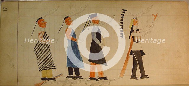 Maffet Ledger: Three indians following a chief, ca. 1874-81. Creator: Unknown.