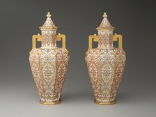 Pair of Covered Vases, England, c. 1885. Creator: Crown Derby.