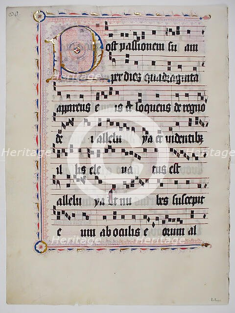 Manuscript Leaf with Initial P, from an Antiphonary, German, second quarter 15th century. Creator: Unknown.