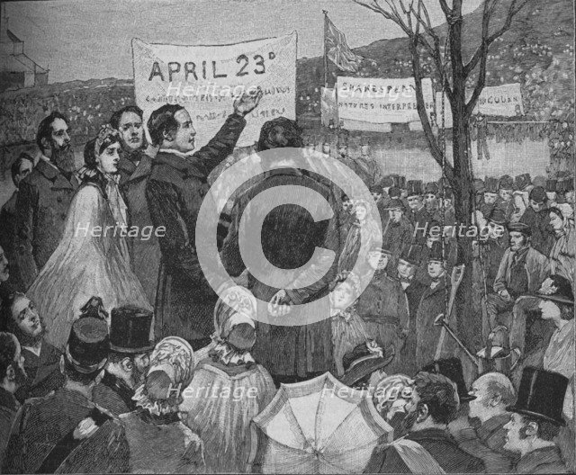 'Mr Phelps Planting The Shakespeare Oak on Primrose Hill, London', c1890. Artist: Unknown.