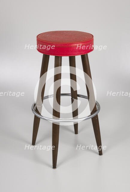 Barstool with red vinyl cover from Muse Bar, the home bar of Isaiah Muse, 1970s. Creator: Unknown.