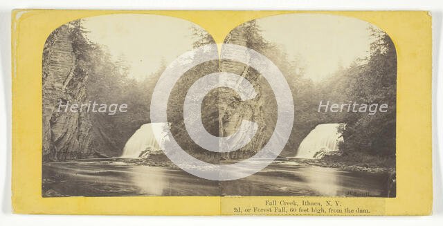 Fall Creek, Ithaca, N.Y. 2d, or Forest Fall, 60 feet high, from the dam, 1860/65. Creator: J. C. Burritt.