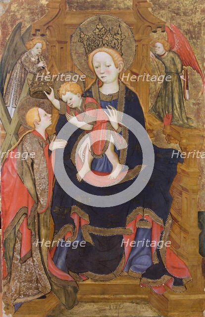 Enthroned Madonna and Child, crowning Saint Eulalia, 1425. Creator: Mates, Joan (Juan) (around 1370-1431).