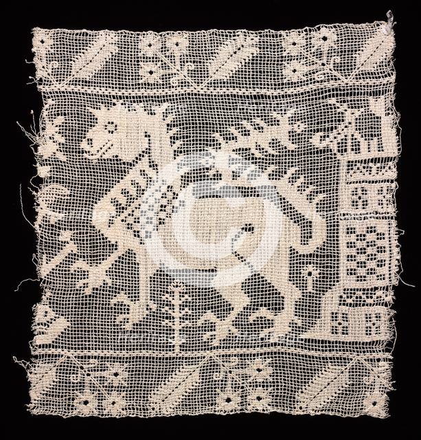 Fragment of a Band with Dragon, Castle, and Vegetation, 1500s. Creator: Unknown.