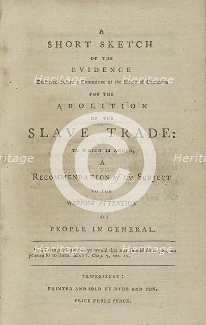 A short sketch of the evidence delivered before a Committee of the House of Commons..., (1792?). Creator: Unknown.