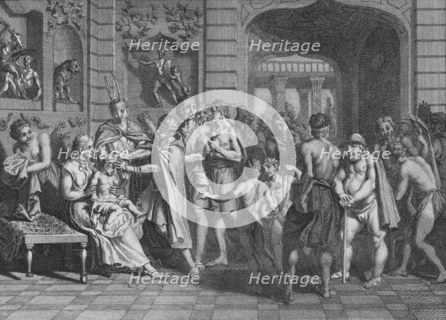 'On Coupe les Cheveux, et on donne un Nom aux Fils de L'Yncas', 1723. Creator: Bernard Picart.