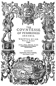 Title page of The Countess of Pembroke's Arcadia by Sir Philip Sidney, third edition, 1598 (1893). Artist: Unknown