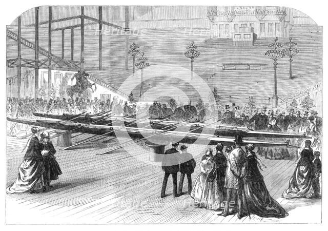 Exhibition of the Oxford and Cambridge boats at the Crystal Palace, 1869. Creator: Unknown.