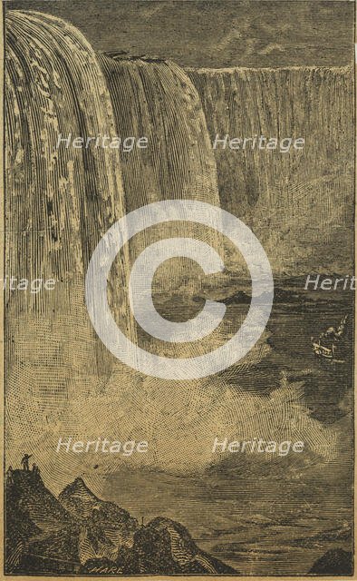 Model of Niagara Falls and North American Indians from Mr Catlin's lecture...Egyptian Hall, 1842. Creator: Unknown.