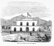 Badalona station of the railway line Barcelona-Mataró, engraving, 1849.