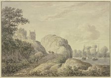 Rocky bank of a river, a chapel in the upper left.. Creator: Hendrik Tavenier.
