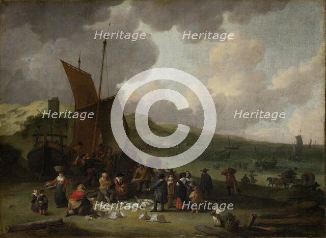 The Beach at Scheveningen with Returning Fisherman, 17th century. Creator: Peeter Bout.