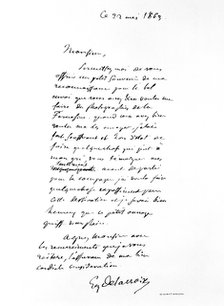 Letter signed by Eugene Delacroix, French Romantic artist, 1863. Artist: Eugène Delacroix