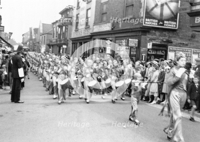 Carnival band on parade at Hucknall's first Carnival, Nottinghamshire, 1934. Artist: Unknown