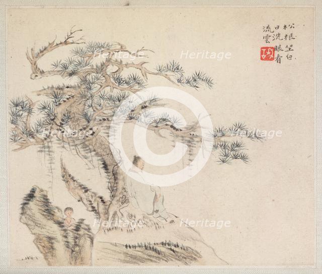 Album of Landscape Paintings Illustrating Old Poems: An Old Man Sits under a Pine Tree..., 1700s. Creator: Hua Yan (Chinese, 1682-about 1765).
