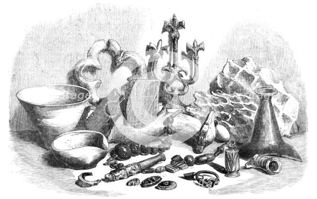 Relics from the Buried City of Brahmunabad, in Sind - Pottery, Ironwork, Glass, etc, 1857. Creator: Unknown.