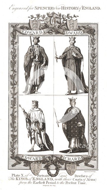 Portraits and Dresses of The Kings of England with coats of Arms, 1784 Artist: Wooding