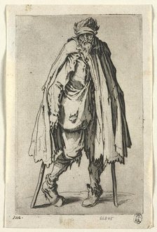 The Beggars: Beggar on Crutches with a Bag , c. 1623. Creator: Jacques Callot (French, 1592-1635).