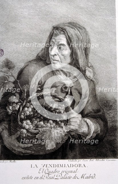 The harvester woman', engraving by Murillo.